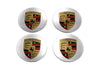 Wheel Center cap set (4 pcs.) Concave with coloured Porsche crest, in Brilliant Chrome Porsche