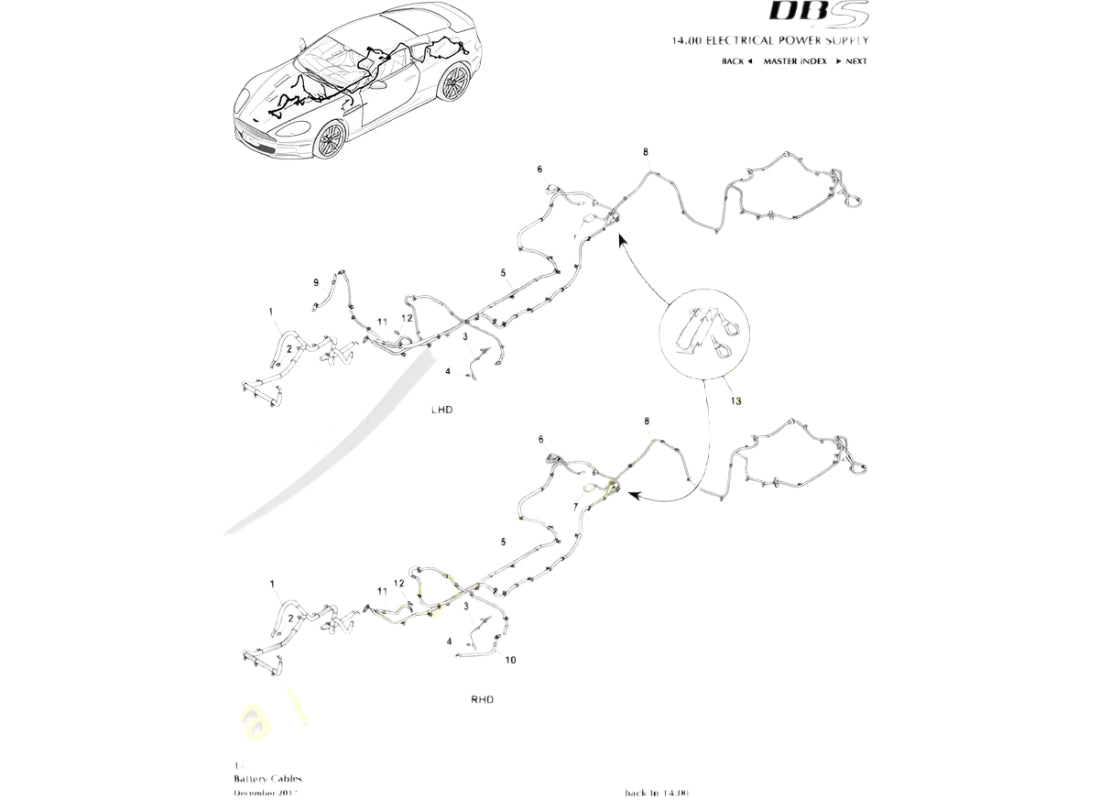 ASTON MARTIN CABLE ASSY DIRTYFEED BULKHEAD STUD TO STRTR/ALT/JUMPSTART (8D33-10C310-AB)