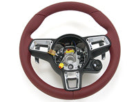 Steering wheel, leather in Bordeaux red. Porsche 982 Boxster / 982C Cayman / 991.2 Porsche