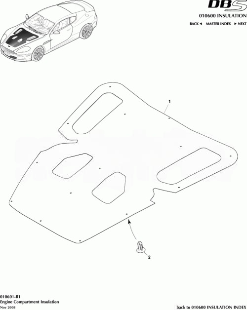 阿斯顿马丁前发动机罩绝缘垫 8D33-16738-Ad