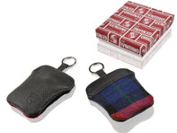 Red tartan key pouch with embossed Porsche Crest Porsche