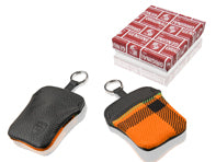 Orange tartan key pouch with embossed Porsche Crest Porsche