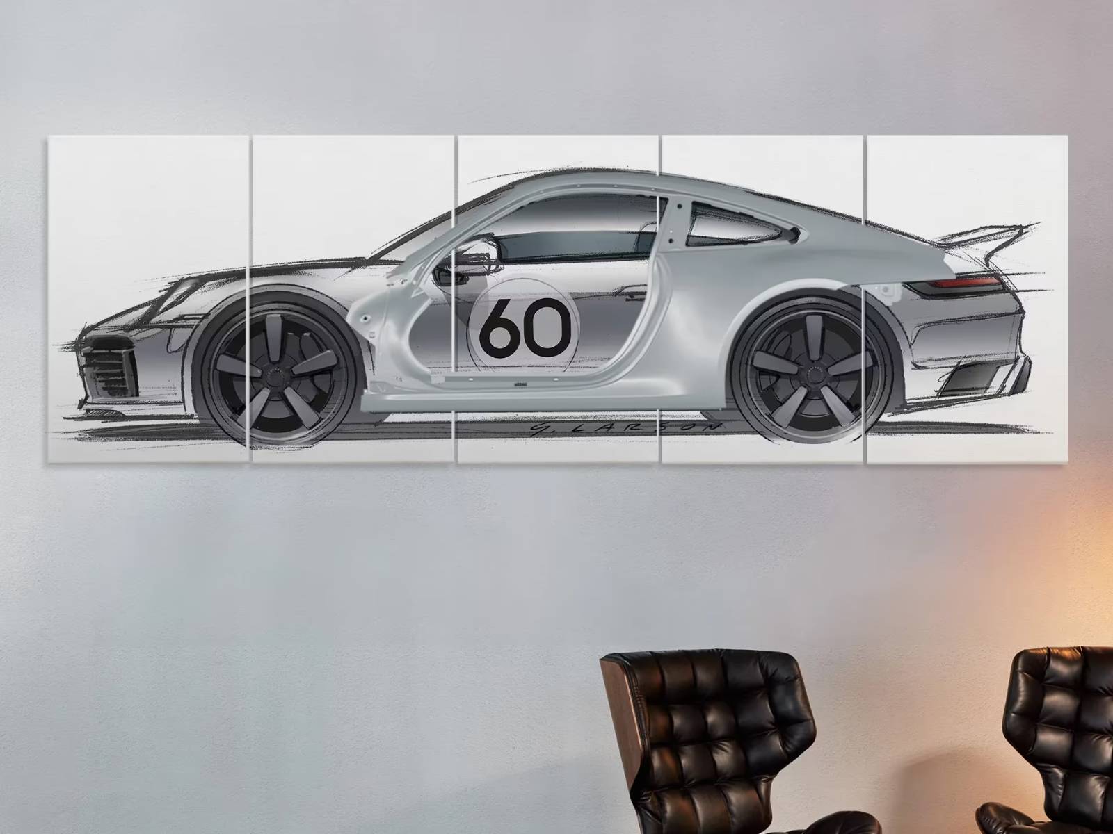 Limited Edition Wall Art With Physical Rear 1/4 Panel (White Background) - 992 Sport Classic. Heritage Collection Porsche