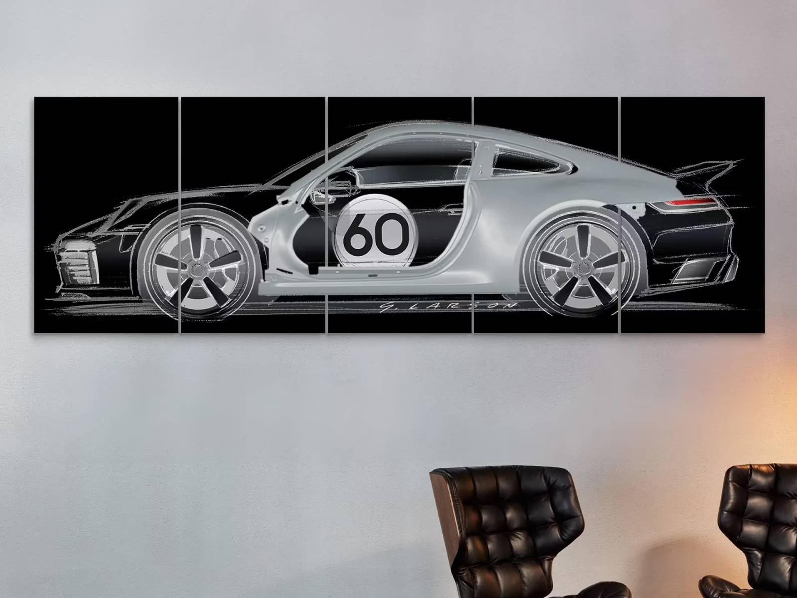 Limited Edition Wall Art With Physical Rear 1/4 Panel (Black Background) - 992 Sport Classic. Heritage Collection Porsche