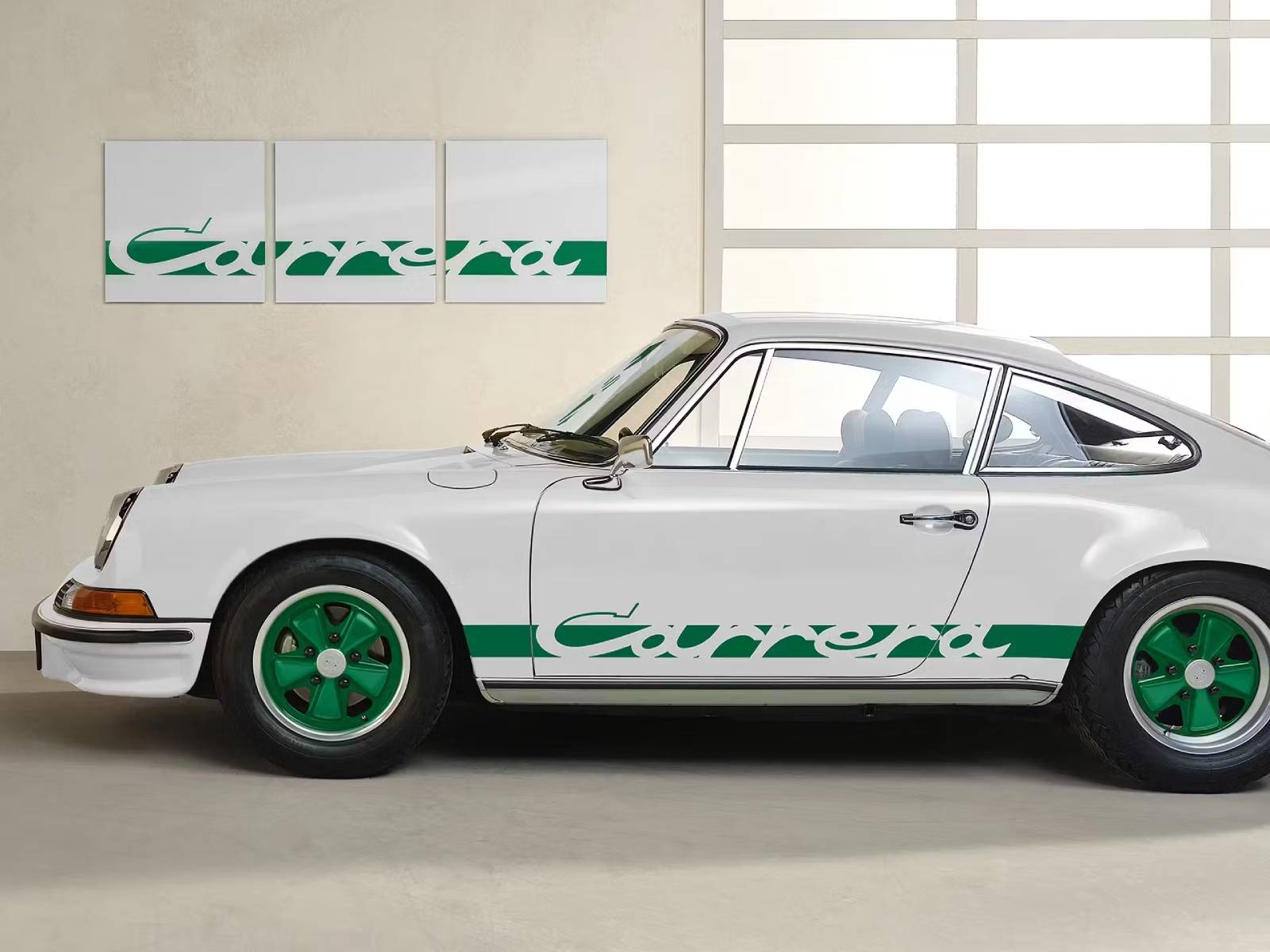 Wall Art - Carrera Side Decor in White/Green. Limited Edition Porsche