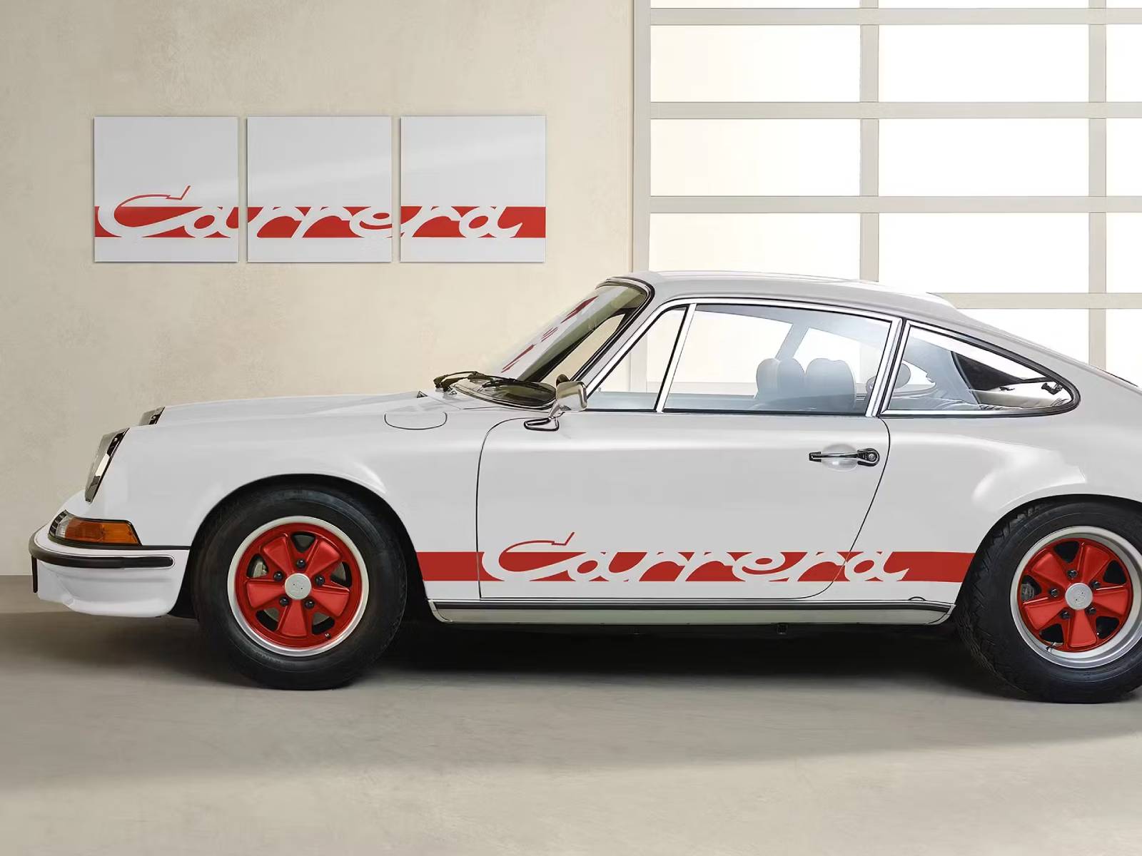 Wall Art - Carrera Side Decor in White/Red. Limited Edition Porsche