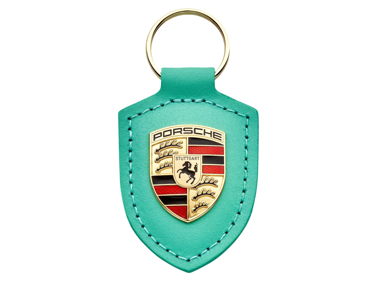 Porsche Crested leather keyring, Mint Green. 'Driven by Dreams' – 75Y - WAP0503530RWSA Porsche
