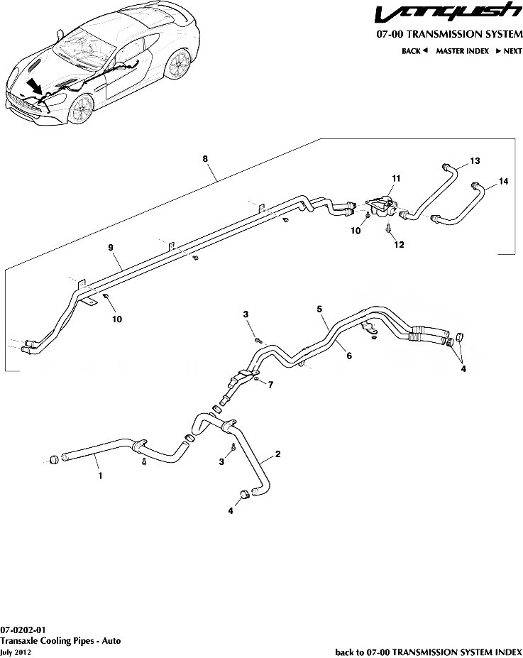 ASTON MARTIN HOSE, TRANSMISSION OIL COOLER OUTLET (9d33-7f120-ab )