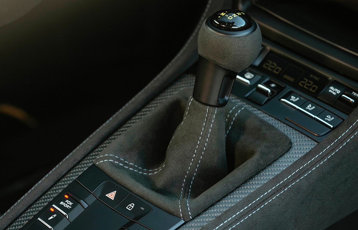 PDK sport knob and boot upgrade kit, Black Race-Tex / Grey Stitching. Porsche 718 / 991.2 / 991 GT3 Porsche